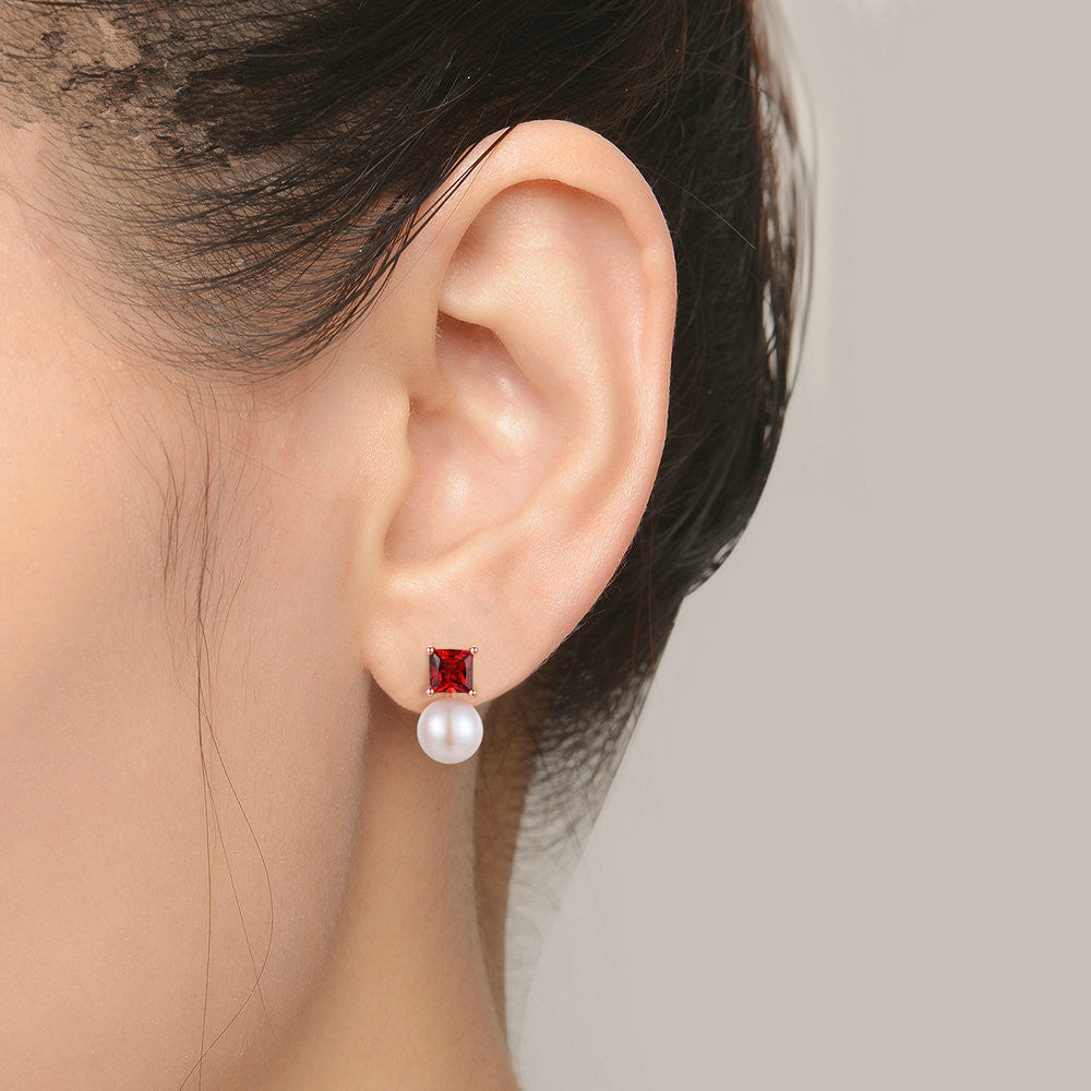 Natural Garnet Freshwater Pearl Earrings