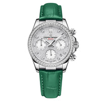 Women's Fashion Diamond Calendar Luminous Leather Strap Quartz Watch