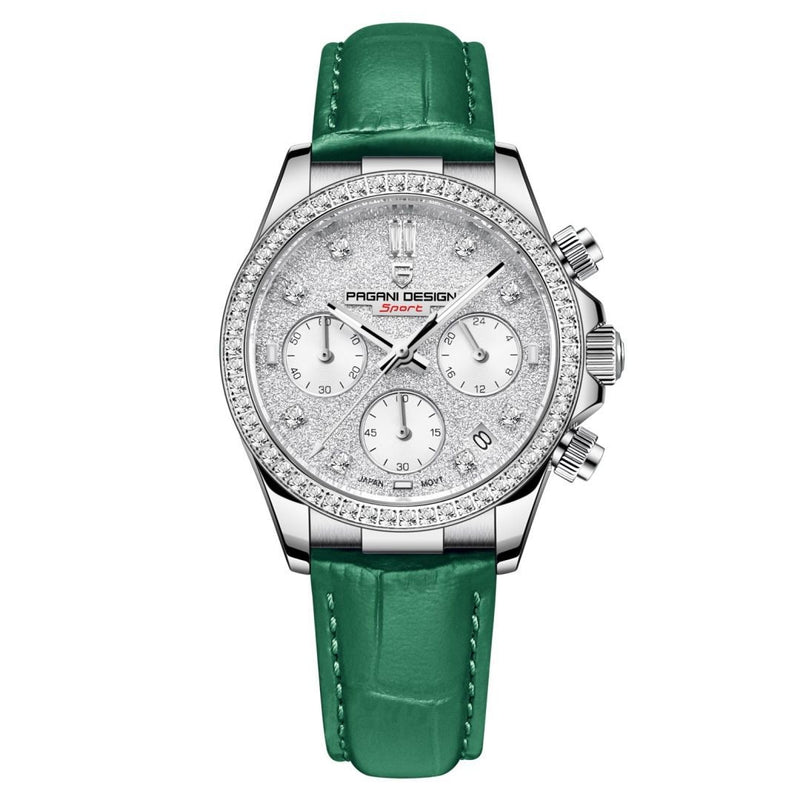 Women's Fashion Diamond Calendar Luminous Leather Strap Quartz Watch