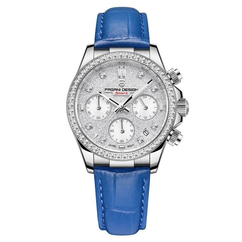Women's Fashion Diamond Calendar Luminous Leather Strap Quartz Watch