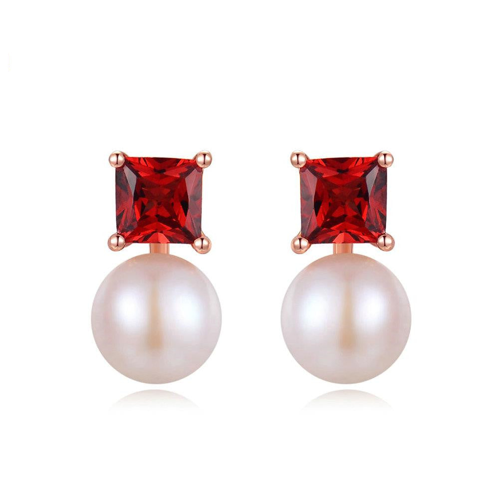 Natural Garnet Freshwater Pearl Earrings