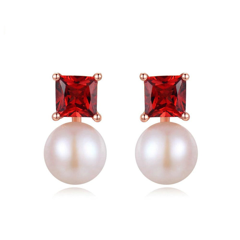 Natural Garnet Freshwater Pearl Earrings