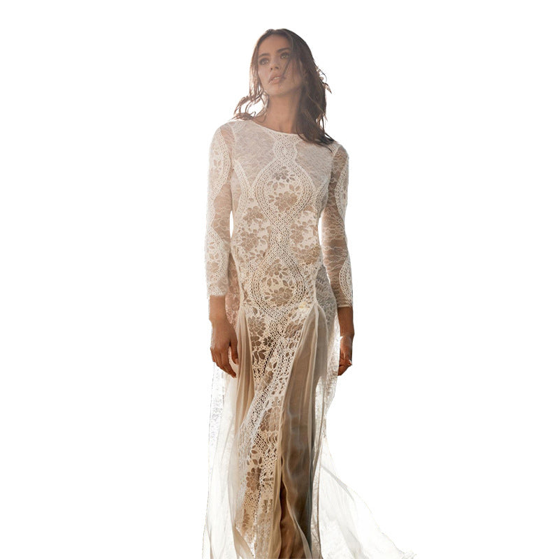 Women's Long Sleeve  Backless Lace Dress
