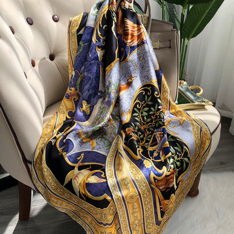 Women's Trendy  Stitching Silk Scarf Shawl Dual-use