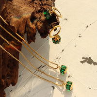 Titanium Steel Emerald Zircon Necklace Earrings Jewelry Set