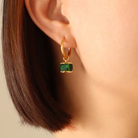 Titanium Steel Emerald Zircon Necklace Earrings Jewelry Set