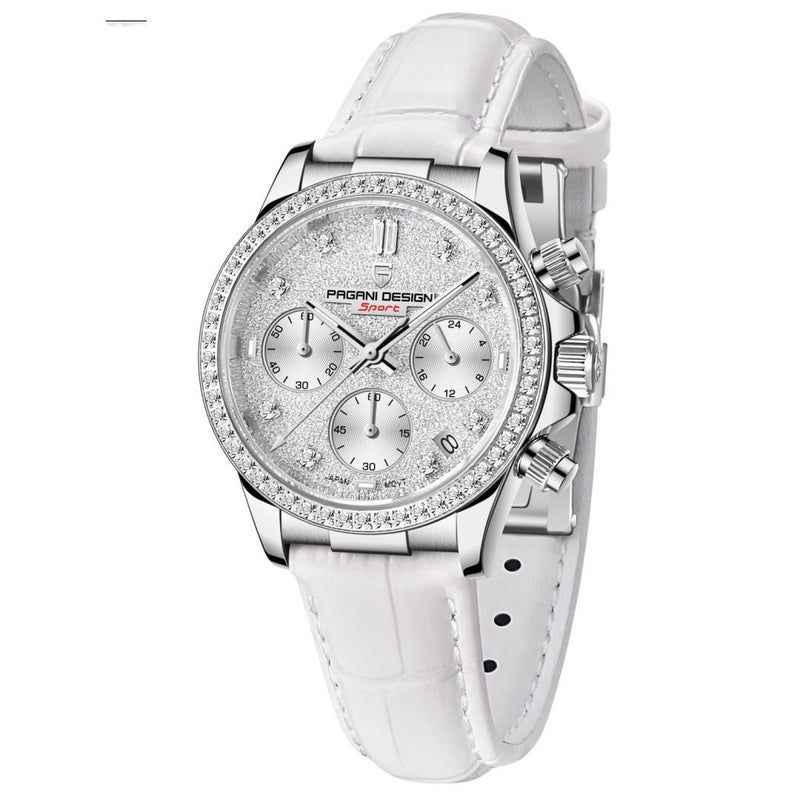 Women's Fashion Diamond Calendar Luminous Leather Strap Quartz Watch