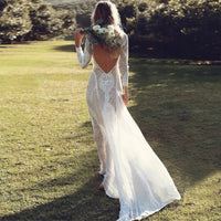 Women's Long Sleeve  Backless Lace Dress