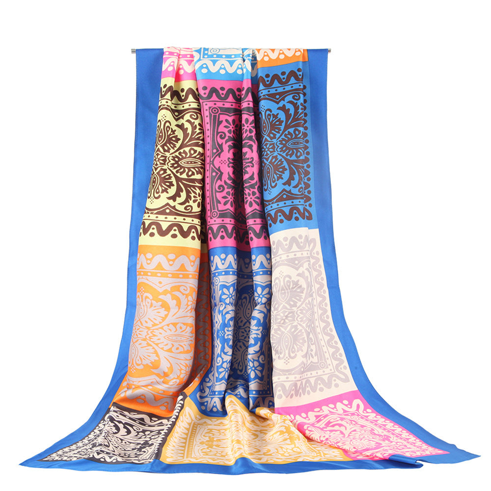 Women's Trendy Boho Satin Silky Square pattern scarf