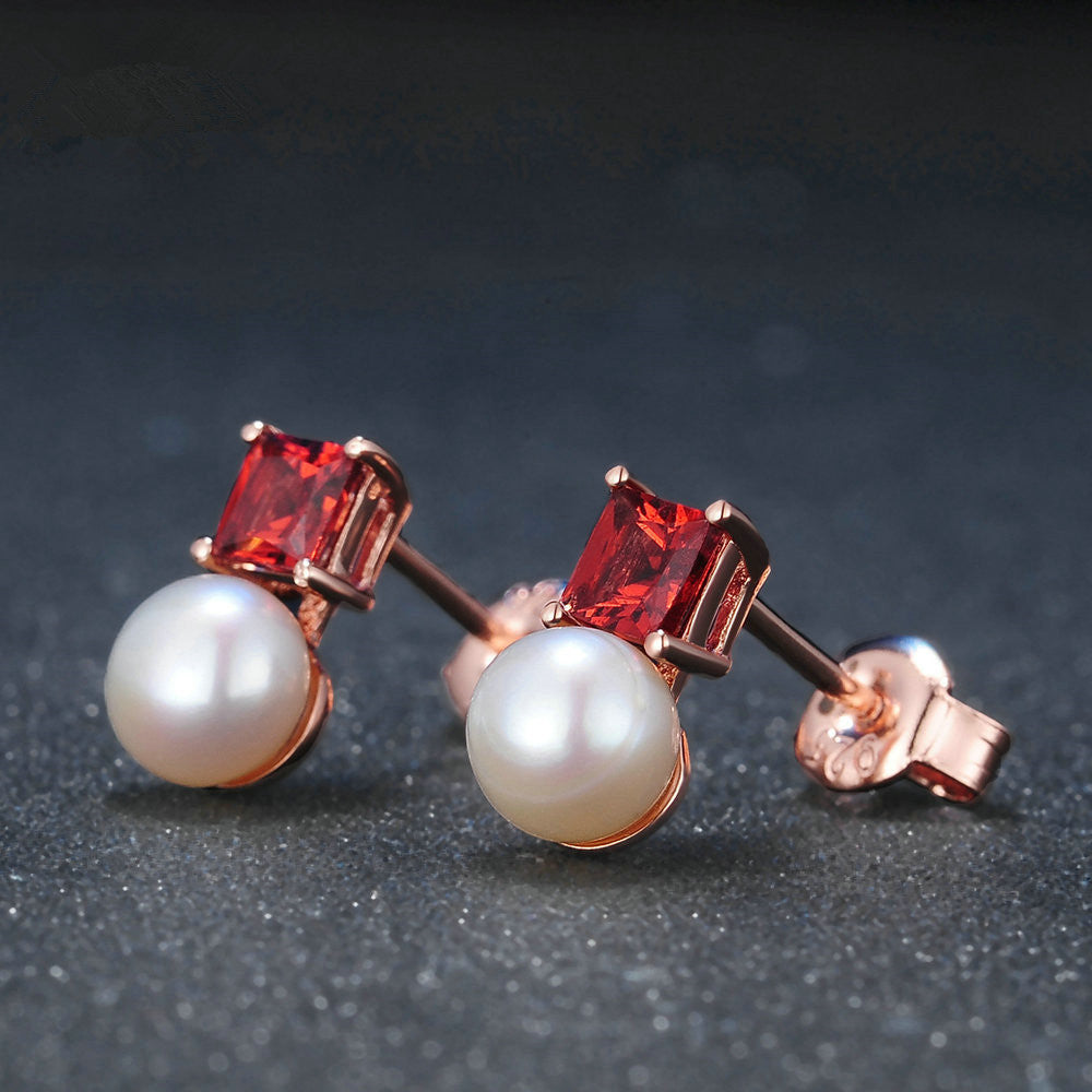 Natural Garnet Freshwater Pearl Earrings