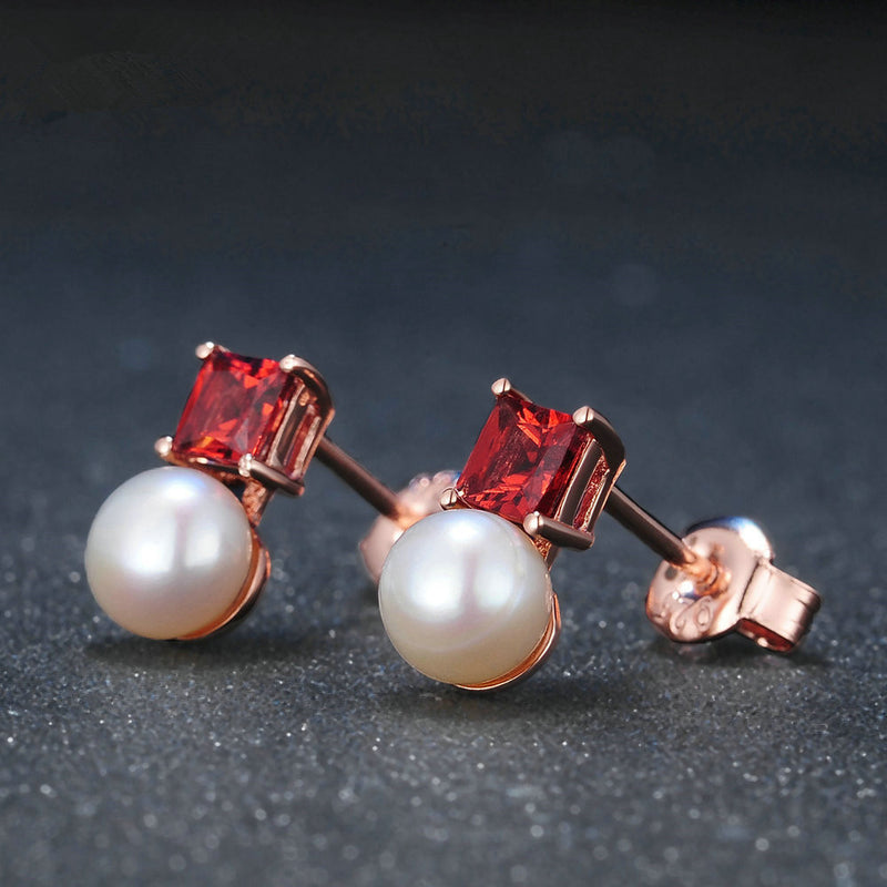 Natural Garnet Freshwater Pearl Earrings