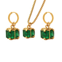 Titanium Steel Emerald Zircon Necklace Earrings Jewelry Set